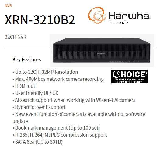 Hanwha Techwin Wisenet NVR 32CH XRN-3210B2 Samsung Security Camera Singapore CCTV Camera Repair KOREA SECURITY SYSTEM