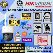 HIKVISION 4G SIM CARD DS-2DE2C200MWG-4G PAN TILT IP66 Weatherproof 512GB storage Smart Warning Hybrid Light Construction Safety