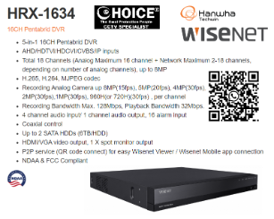 Hanwha Techwin Wisenet DVR 16CH HRX-1634 Samsung Security Camera Singapore CCTV Camera Repair KOREA SECURITY NDAA Compliant