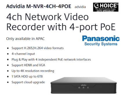 ADVIDIA PANASONIC NVR M-NVR-4ch-4POE NETWORK VIDEO RECORDER NDAA National Defense Authorization Act NDAA compliant CCTV