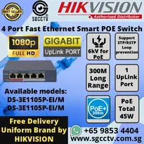 HIKVISION SWITCH POE 4-Port DS-3E1105P-EI 300meter PoE Transmission CCTV CAMERA SWITCH SINGAPORE POE Switch Repair Replace