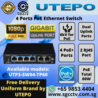 UTP 4Port Switch UTP3-SW04-TP60 4×PoE Ports 1×Uplink Ports CCTV SWITCH SINGAPORE POE Switch Repair NEW