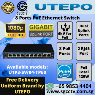 UTP 8Port Switch UTP3-SW08-TP120-A1 8×PoE+ Ports 2×Gigabit Uplink Ports CCTV SWITCH SINGAPORE POE Switch Repair NEW