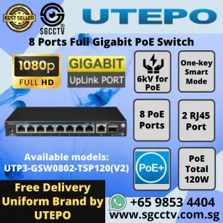 UTP Switch 8Port UTP3-GSW0802-TSP120(V2) 8×PoE Ports 1×RJ45 Port 1xSFP Port CCTV SWITCH SINGAPORE POE Switch Repair NEW