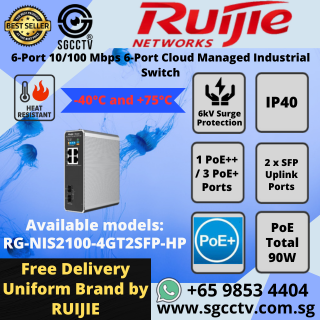 Ruijie 6-Port Switch RG-NIS2100-4GT2SFP-HP Cloud Managed Industrial CCTV SWITCH SINGAPORE POE Switch Repair NEW