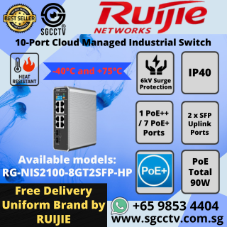 Ruijie 10-Port Switch RG-NIS2100-8GT2SFP-HP Cloud Managed Industrial CCTV SWITCH SINGAPORE POE Switch Repair NEW