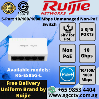 Ruijie 5-Port Switch RG-ES05G-L 10/100/1000 Mbps Unmanaged Non-PoE CCTV SWITCH SINGAPORE POE Switch Repair NEW