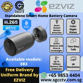 EZVIZ Solar Power Battery Camera EB3 2K WIFI Camera 256GB CLOUD Two way audio Full Color Nigh Vision Home CCTV Cameras Singapore