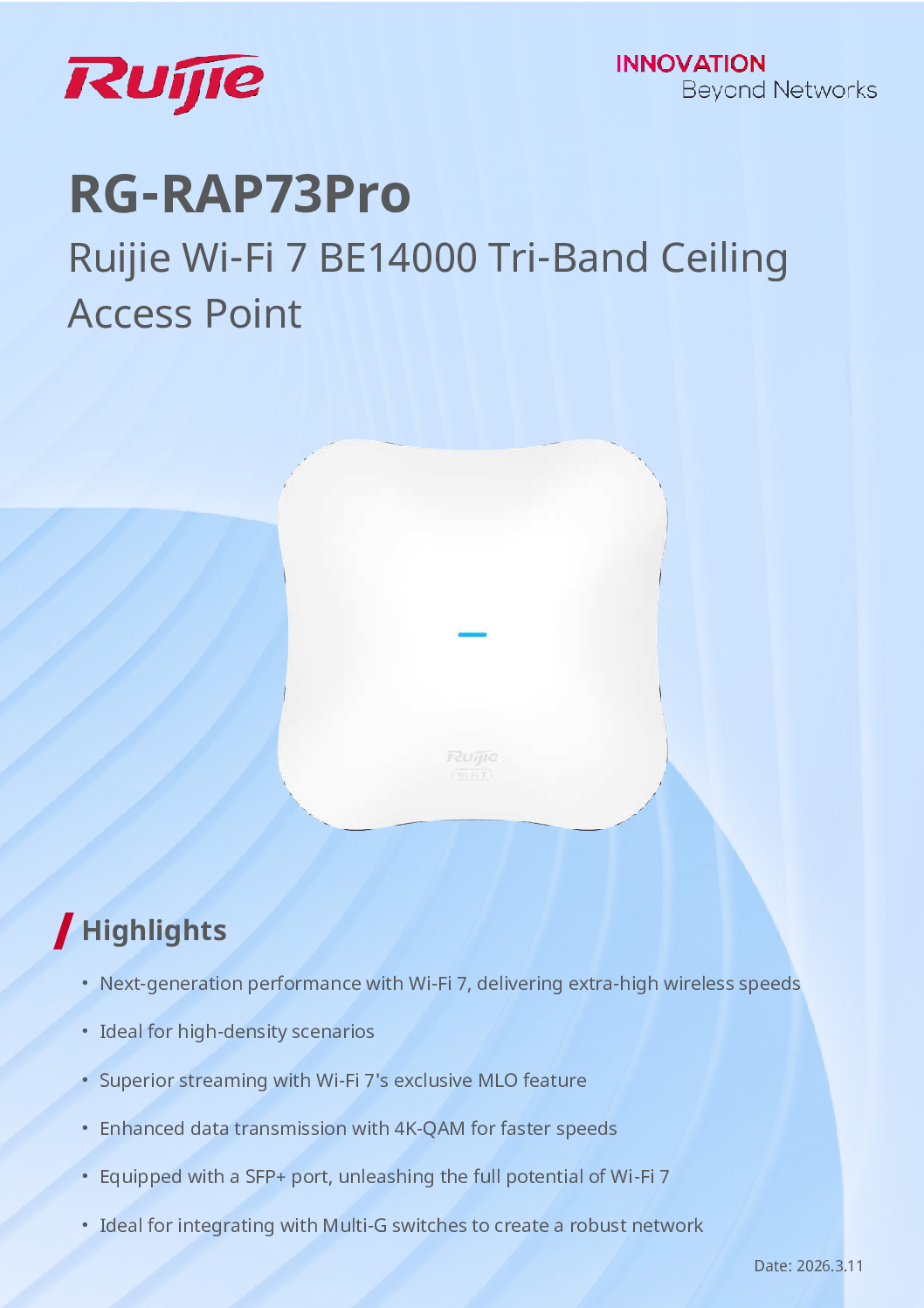 Ruijie Ceiling Access Point RG-RAP73Pro WiFi 7 Tri-Band 14Gpbs NETWORK ACCESS POINT SINGAPORE Repair Replace NEW 3 Ruijie Ceiling Access Point RG-RAP73Pro WiFi 7 Tri-Band 14Gpbs NETWORK ACCESS POINT SINGAPORE Repair Replace NEW - Image 3