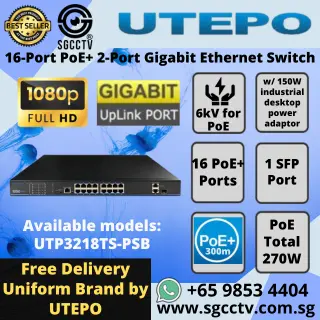 UTP 16Port Switch UTP3218TS-PSB 16×PoE+ Ports 2xRJ45 Ports 1xSFP Port CCTV SWITCH SINGAPORE POE Switch Repair NEW