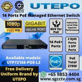 UTP 16Port Switch UTP7216E-POE-L2 16×PoE+ Ports 2xRJ45 Ports 2xSFP Port CCTV SWITCH SINGAPORE POE Switch Repair NEW