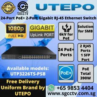 UTP 24Port Switch UTP3226TS-PSB 24×PoE+ Ports 2xRJ45 Ports 1xSFP Port CCTV SWITCH SINGAPORE POE Switch Repair NEW