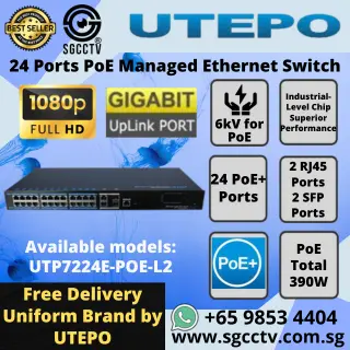 UTP 24Port Switch UTP7224E-POE-L2 24×PoE+ Ports 2xRJ45 Ports 2xSFP Port CCTV SWITCH SINGAPORE POE Switch Repair NEW