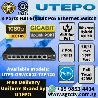 UTP Switch 8Port UTP3-GSW0802-TSP120 8×PoE Ports 1xRJ45 Port 1xSFP Port CCTV SWITCH SINGAPORE POE Switch Repair NEW