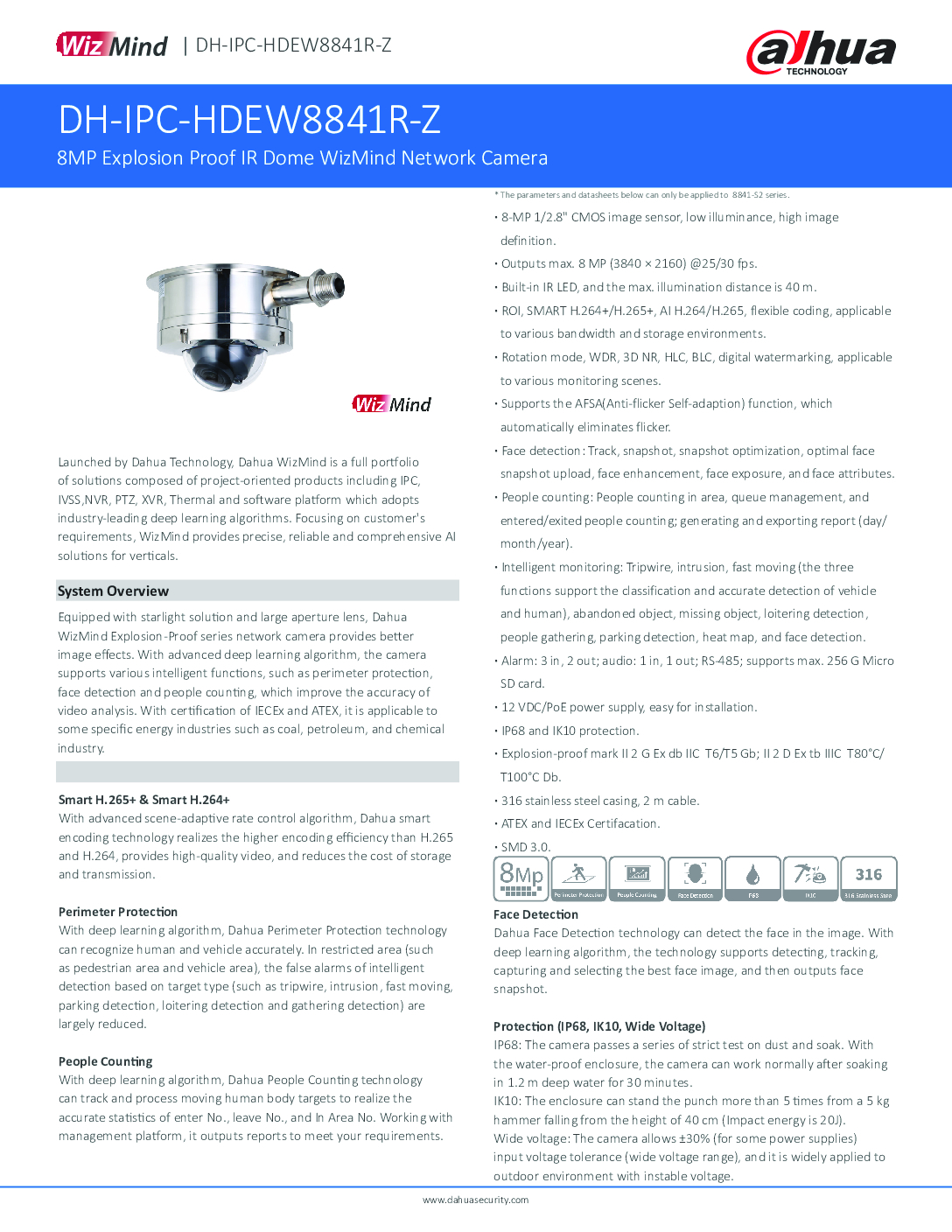DAHUA IPC-HDEW8841R-Z Explosion Proof Camera 8MP IR Dome WizMind ATEX and IECEx Certification Marine Grade Security System 6 DAHUA IPC-HDEW8841R-Z Explosion Proof Camera 8MP IR Dome WizMind ATEX and IECEx Certification Marine Grade Security System - Image 6