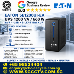 EATON 5E1200UI EA UPS 1200VA 660W with AVR USB port Reliable silent backup for PCs servers NVRs Compact design UPS Singapore