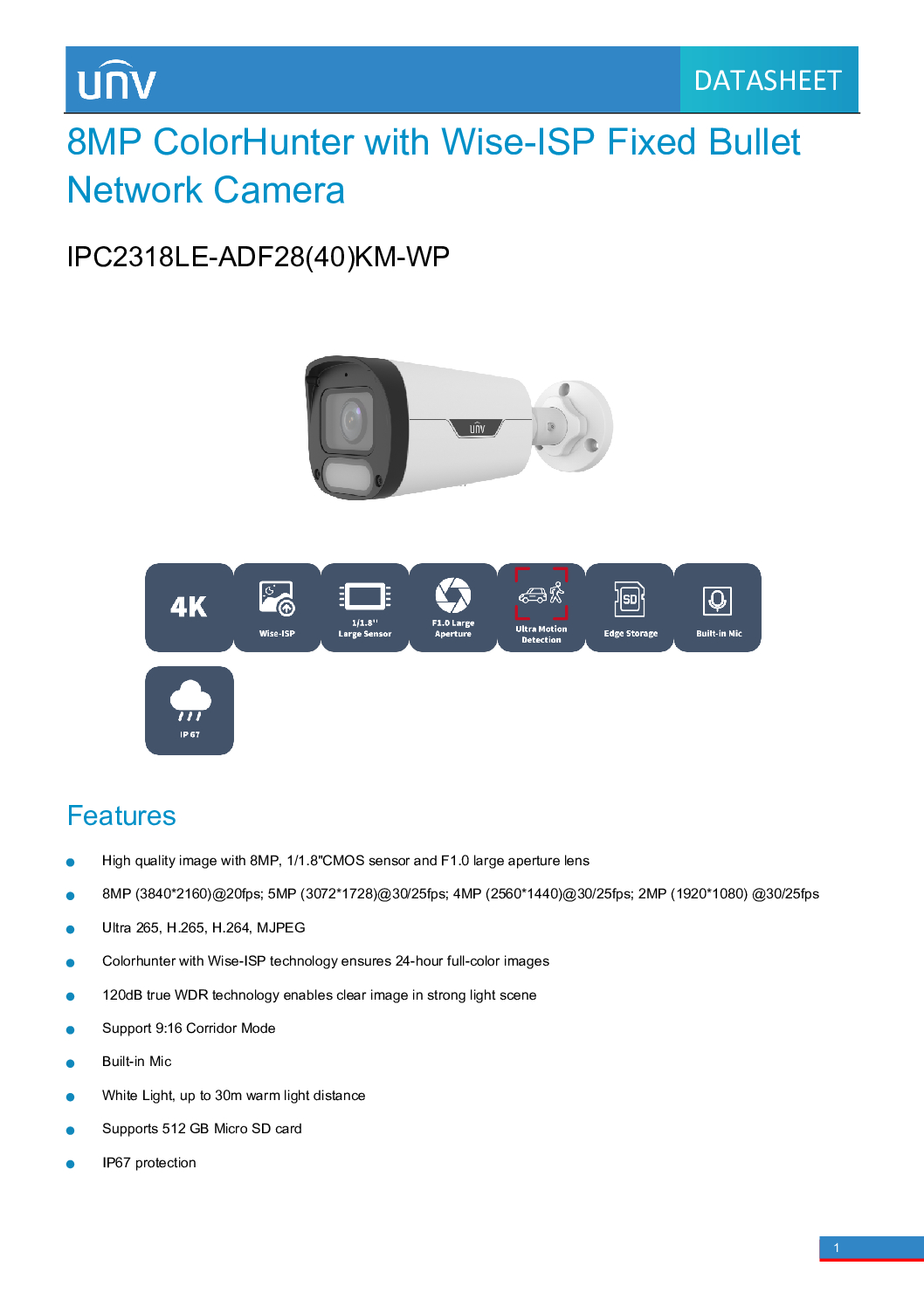 UNV UNIVIEW 8MP 4K Bullet IPC2318LE-ADF28KM-WP ColorHunter Wise-ISP Warm Light IP67 POE Camera Installation Repair Replace 5 UNV UNIVIEW 8MP 4K Bullet IPC2318LE-ADF28KM-WP ColorHunter Wise-ISP Warm Light IP67 POE Camera Installation Repair Replace - Image 5