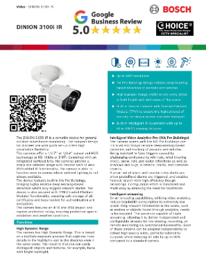 Bosch DINION 3100i CCTV Camera 5mp Bullet IVA Pro deep-learning persons vehicles High Dynamic Range HDR Trusted Platform Module TPM