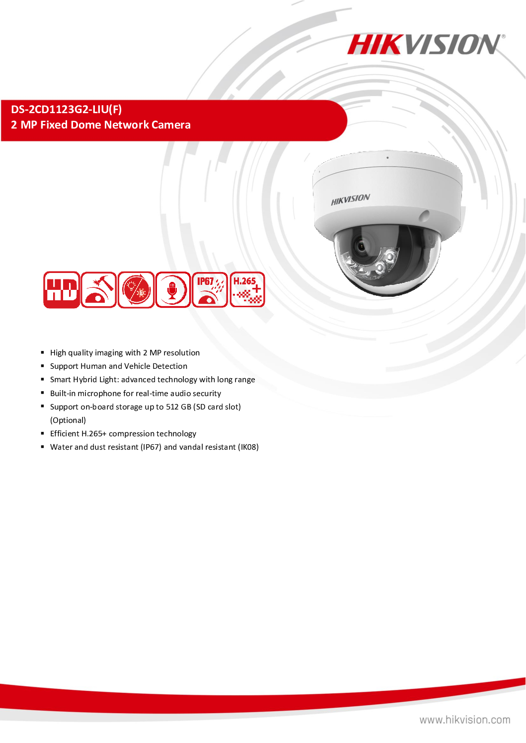 HIKVISION DS-2CD1123G2-LIU POE DOME Camera Budget 2MP MIC IP67 H.265 Professional HCP HikCentral VSS Video Surveillance System 9 HIKVISION DS-2CD1123G2-LIU POE DOME Camera Budget 2MP MIC IP67 H.265 Professional HCP HikCentral VSS Video Surveillance System - Image 9