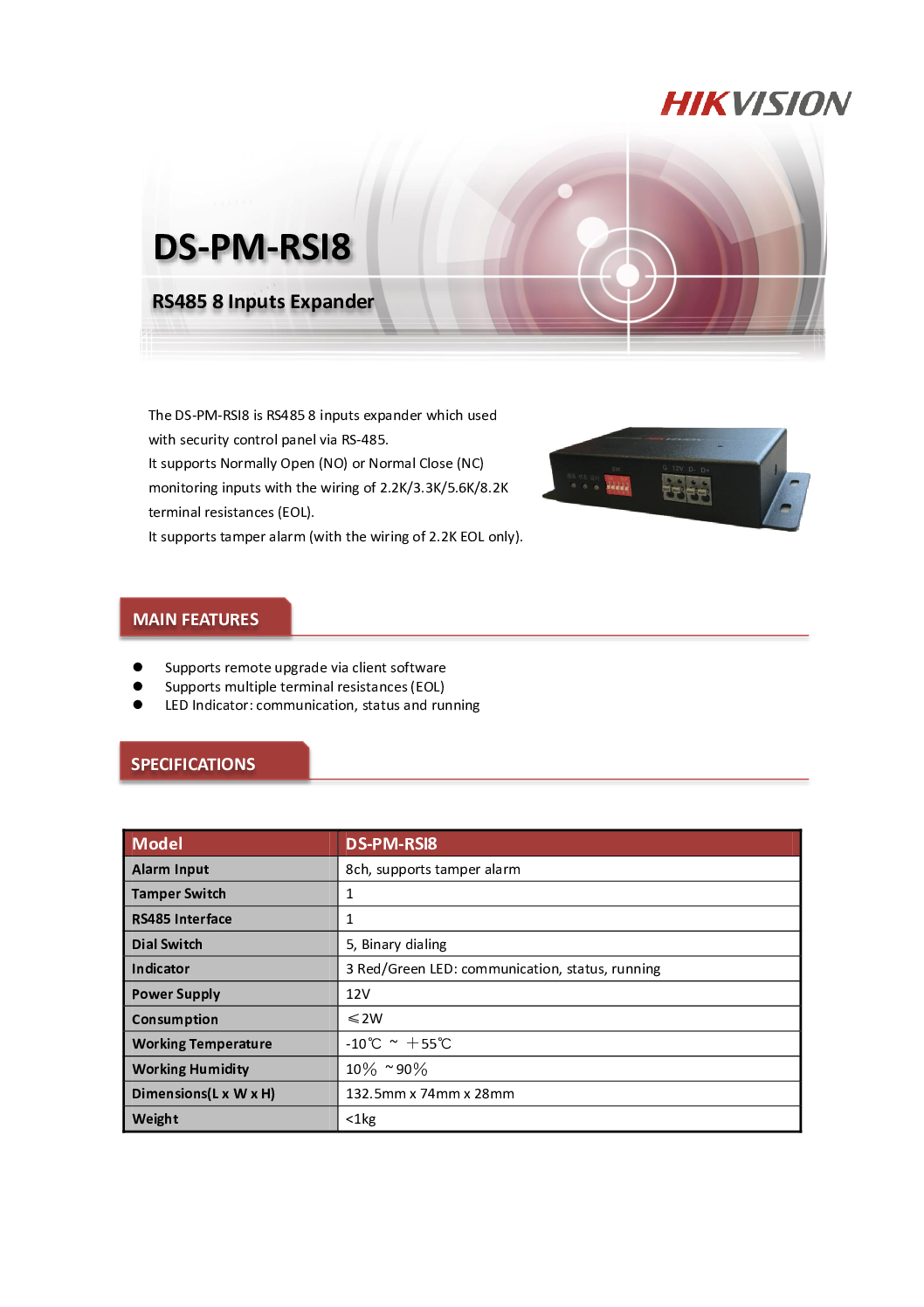 HIKVISION Expander RS485 8-input DS-PM-RSI8 DS-PM1-I8O2-H O-STD Wired Input Expander Cascade CCTV Security Camera Singapore 12 HIKVISION Expander RS485 8-input DS-PM-RSI8 DS-PM1-I8O2-H O-STD Wired Input Expander Cascade CCTV Security Camera Singapore - Image 12