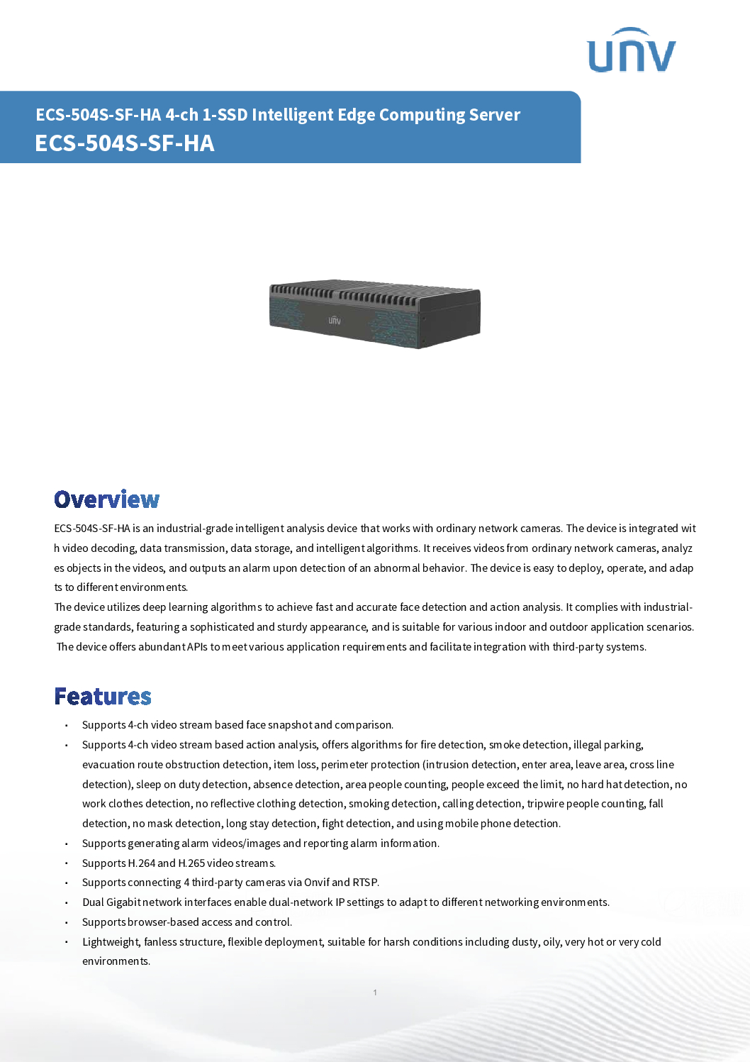 UNV UNIVIEW ECS-504S-SF-HA Server Intelligent Edge Small Station Dual Gigabit Fire Smoke Detection Illegal Parking Evacuation Obstruction 11 UNV UNIVIEW ECS-504S-SF-HA Server Intelligent Edge Small Station Dual Gigabit Fire Smoke Detection Illegal Parking Evacuation Obstruction - Image 11