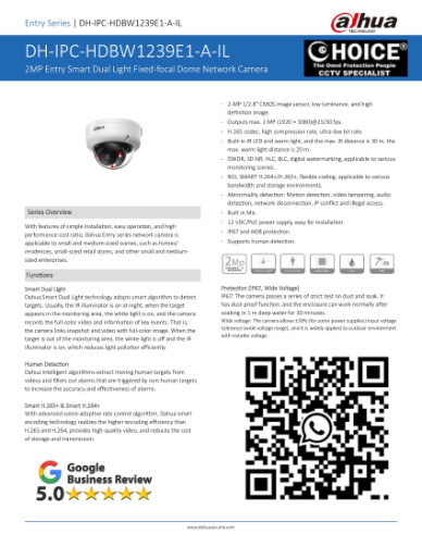 DAHUA DOME DH-IPC-HDBW1439E1-A-IL Security Camera DH-IPC-HDBW1239E1-A-IL Dual Light PoE IP67 RTSP Security System Singapore