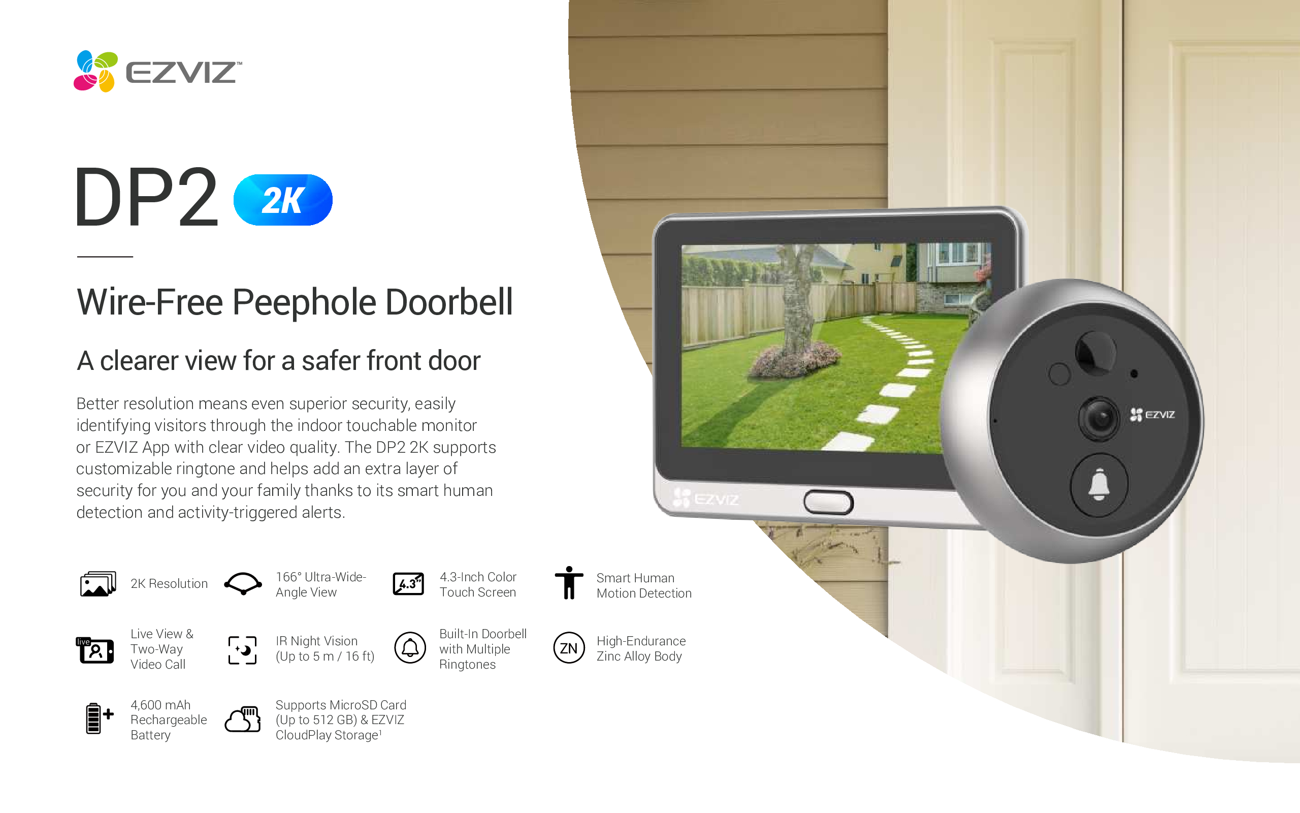 EZVIZ DP2 2K Peephole Doorbell Touch Screen Live View Two Way Call 166° Ultra-Wide-Angle View SD Cloud Storage Door camera Singapore DB 8 EZVIZ DP2 2K Peephole Doorbell Touch Screen Live View Two Way Call 166° Ultra-Wide-Angle View SD Cloud Storage Door camera Singapore DB - Image 8