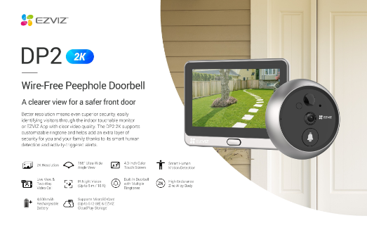EZVIZ DP2 2K Peephole Doorbell Touch Screen Live View Two Way Call 166° Ultra-Wide-Angle View SD Cloud Storage Door camera Singapore_00001