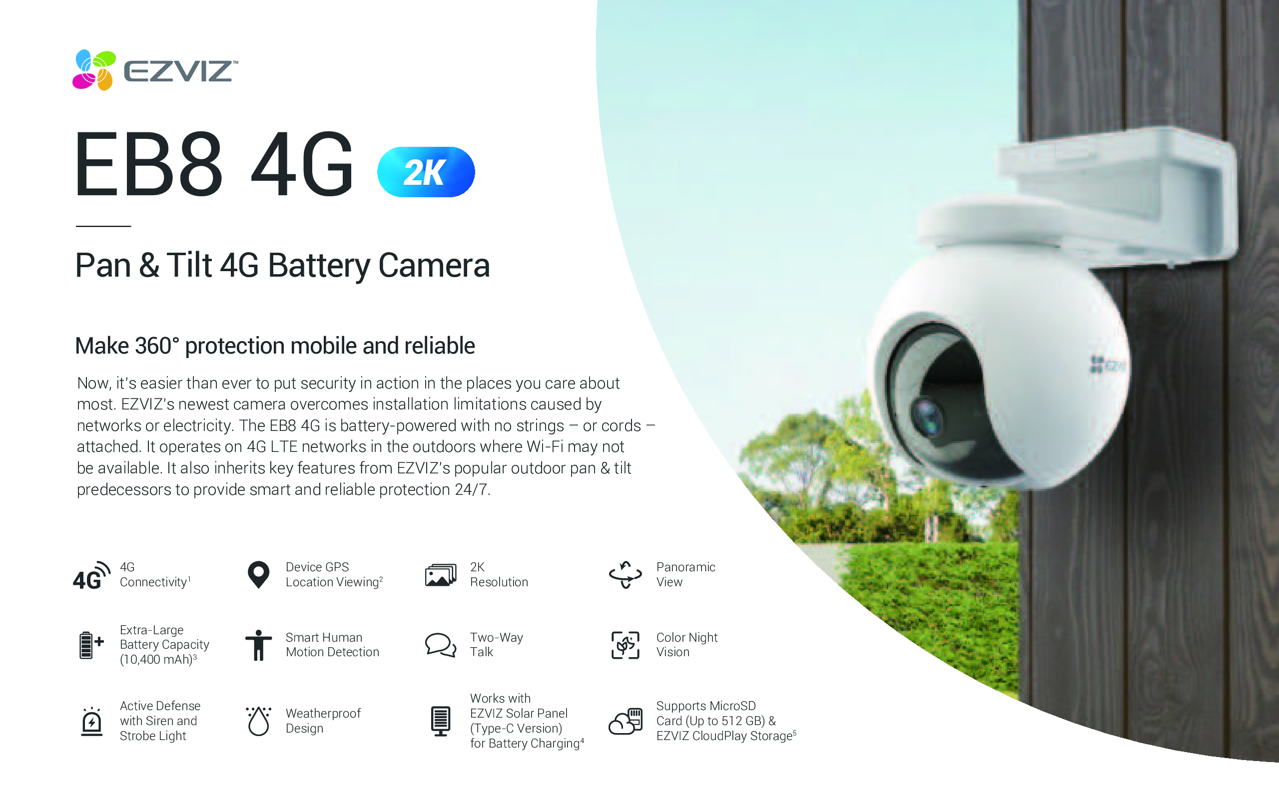 EZVIZ EB8 4G 2K 3MP Pan & Tilt 4G Battery Camera Smart Outdoor Surveillance NEW DB 2 EZVIZ EB8 4G 2K 3MP Pan & Tilt 4G Battery Camera Smart Outdoor Surveillance NEW DB - Image 2