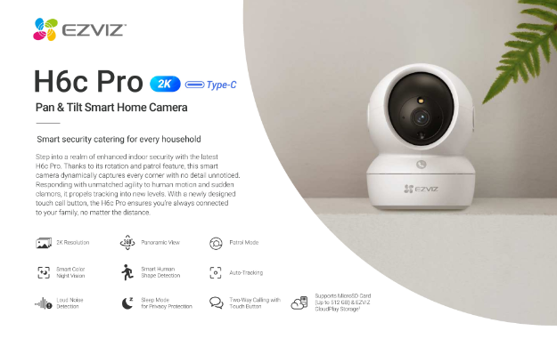 EZVIZ H6c 2K 3MP Pan & Tilt Smart Home Camera — Smart Coverage, Intelligent Security DB 1 EZVIZ H6c 2K 3MP Pan & Tilt Smart Home Camera — Smart Coverage, Intelligent Security