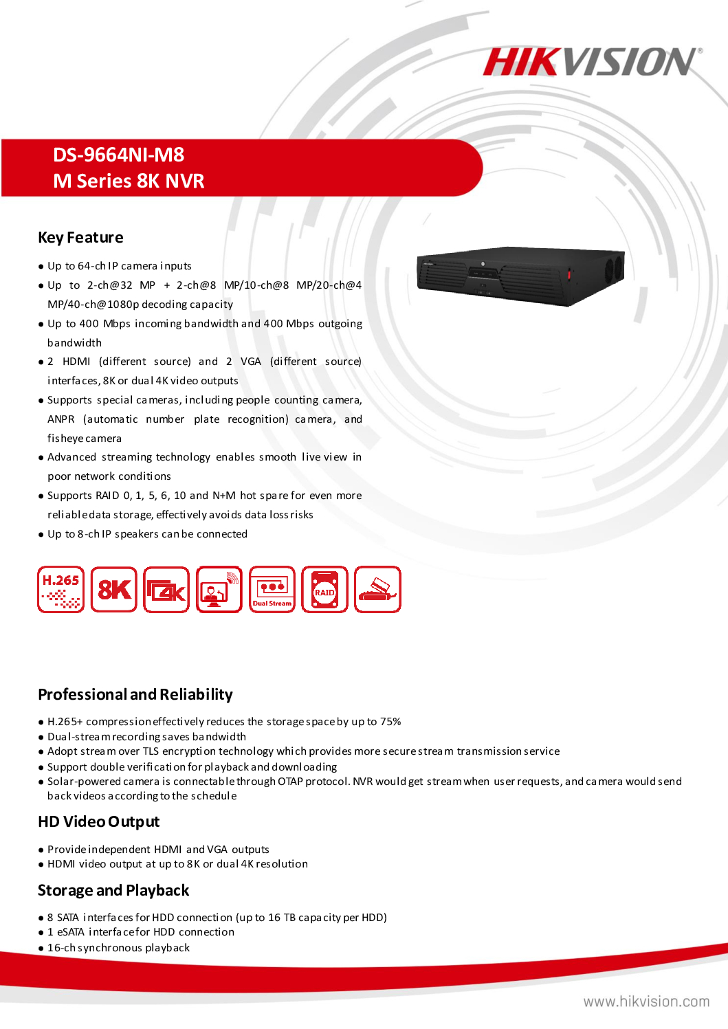 HIKVISION DS-9664NI-M8 64ch NVR 32MP support 8MP 4K CCTV Cameras RAID 0 1 5 6 10 Repair Replace CCTV NVR Hik-Connect 8 sata HDD 8 HIKVISION DS-9664NI-M8 64ch NVR 32MP support 8MP 4K CCTV Cameras RAID 0 1 5 6 10 Repair Replace CCTV NVR Hik-Connect 8 sata HDD - Image 8