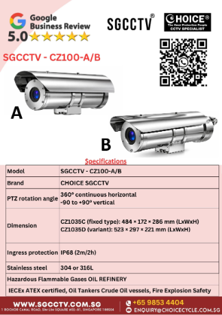 Explosion Proof Tank PL‑10L, PL‑15L, CZ400 & CZ300 8 SGCCTV CZ100-AB EXPLOSION PROOF CAMERA Marine Grade Standard Steel IP68