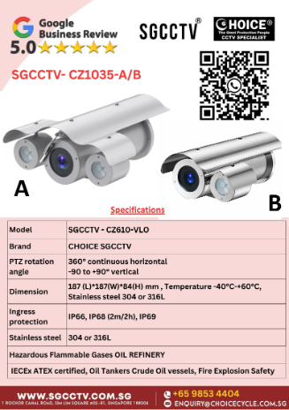 Explosion Proof Tank PL‑10L, PL‑15L, CZ400 & CZ300 9 SGCCTV CZ1035-AB EXPLOSION PROOF CAMERA Marine Grade Standard Steel IP68