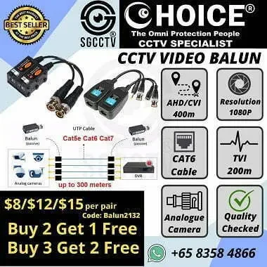 CAT6 CCTV Camera Connectors VIDEO DC Power BNC RJ45 Surge Protected Reliable Quality CCTV Singapore Security System SGCCTV Repair