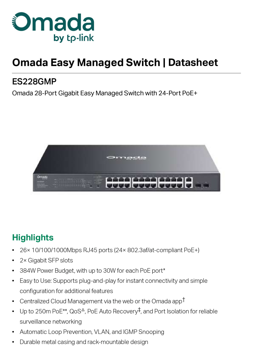 TP-Link Omada ES228GMP 28-Port Gigabit Easy Managed Switch