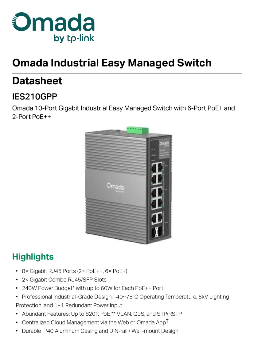 Tp-Link OmadaI IES210GPP 10-Port Gigabit Industrial