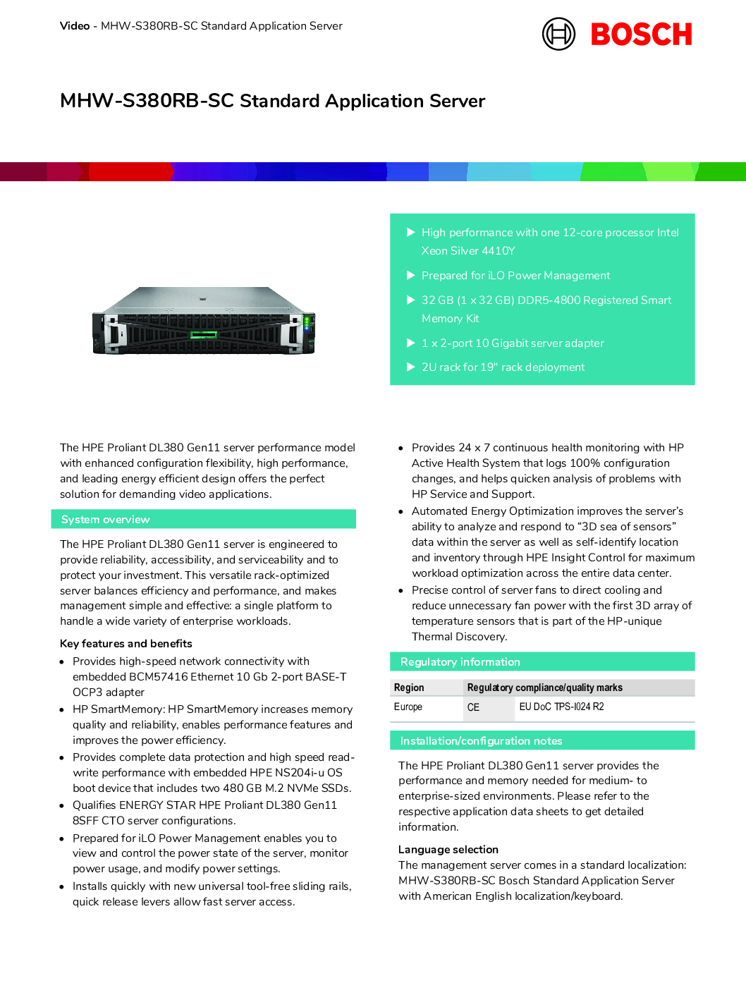 MHW-S380RB-SC Bosch Standard Application Server NEW JJ 2 MHW-S380RB-SC Bosch Standard Application Server NEW JJ - Image 2