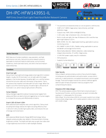 DAHUA 4MP BULLET DH-IPC-HFW1439S1-IL Security Camera DH-IPC-HDBW1239E1-A-IL Dual Light PoE IP67 RTSP Security System Singapore