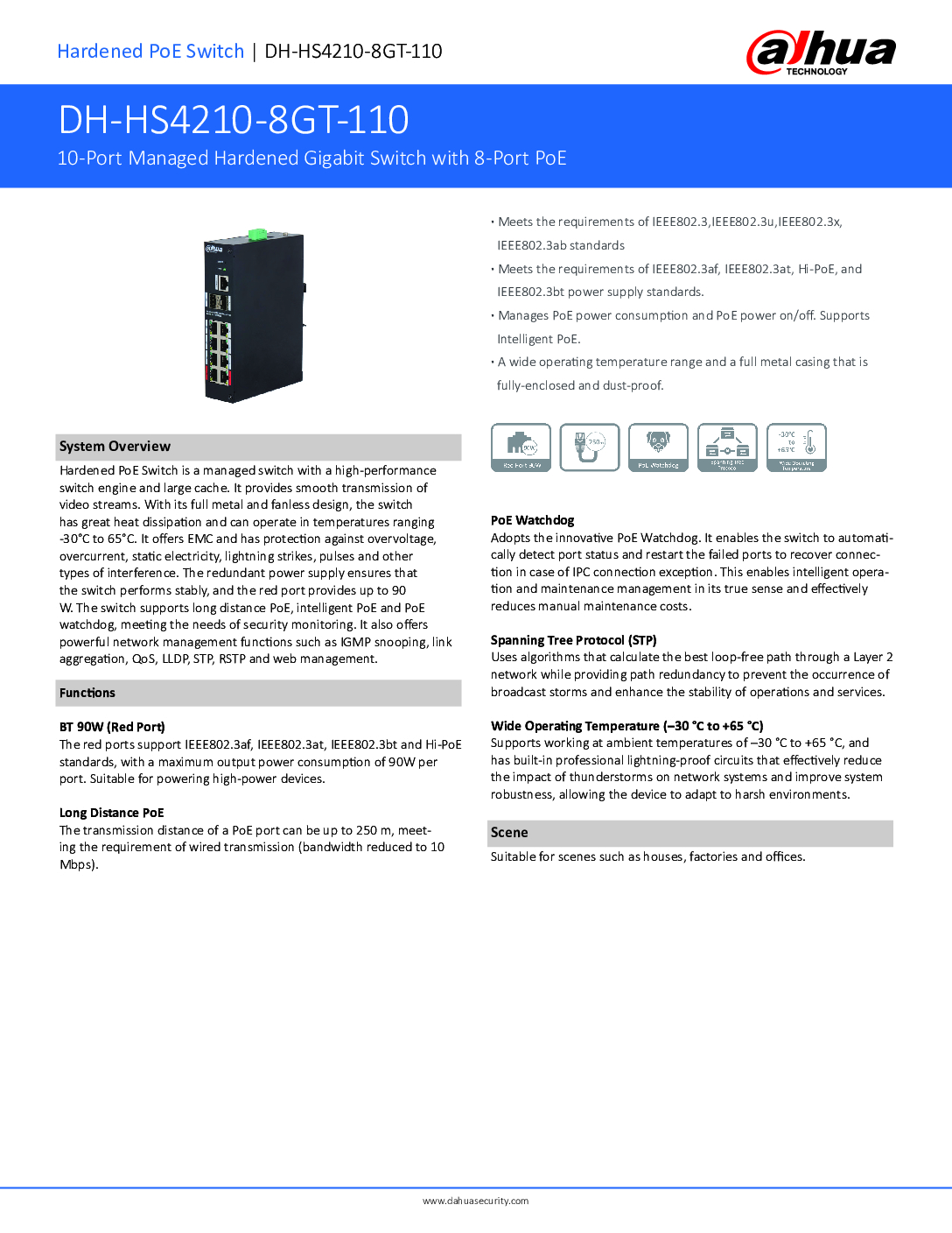 DAHUA HS4210-8GT-110 SWITCH DIN-RAIL INDUSTRIAL GRADE 10-Port Managed Hardened Gigabit Switch 8-Port PoE Commercial 6 DAHUA HS4210-8GT-110 SWITCH DIN-RAIL INDUSTRIAL GRADE 10-Port Managed Hardened Gigabit Switch 8-Port PoE Commercial - Image 6
