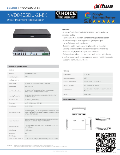 DAHUA NVD0405DU-2I-8K Network Video Decoder Ultra-HD Security System Singapore DAHUA RECORDER Repair Replace Upgrade