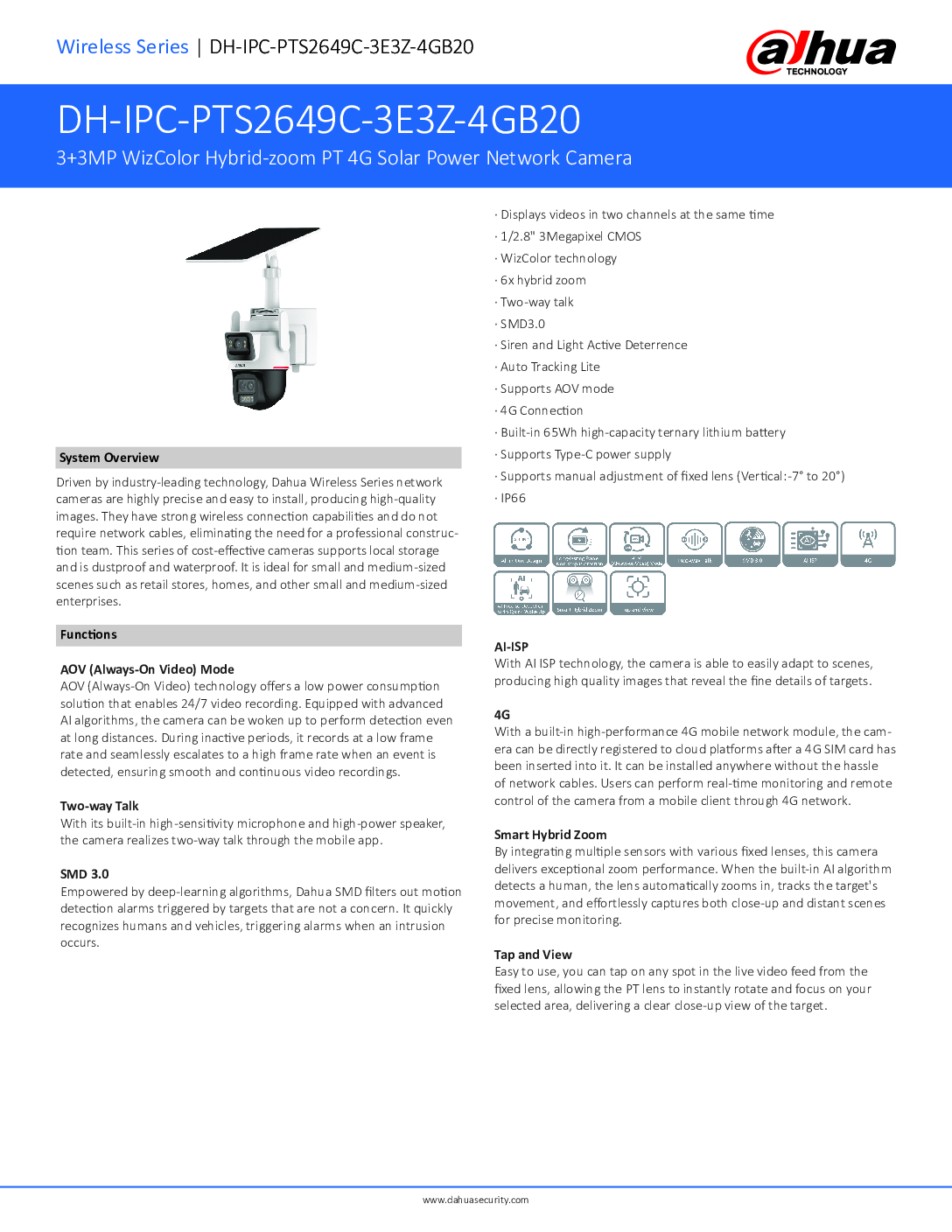 DAHUA DH-IPC-PTS2649C-3E3Z-4GB20 Solar Battery Camera Dual Len 4G Sim Card 4MP IP67 MOM compliance Smart PSS DMSS Mobile App 6 DAHUA DH-IPC-PTS2649C-3E3Z-4GB20 Solar Battery Camera Dual Len 4G Sim Card 4MP IP67 MOM compliance Smart PSS DMSS Mobile App - Image 6