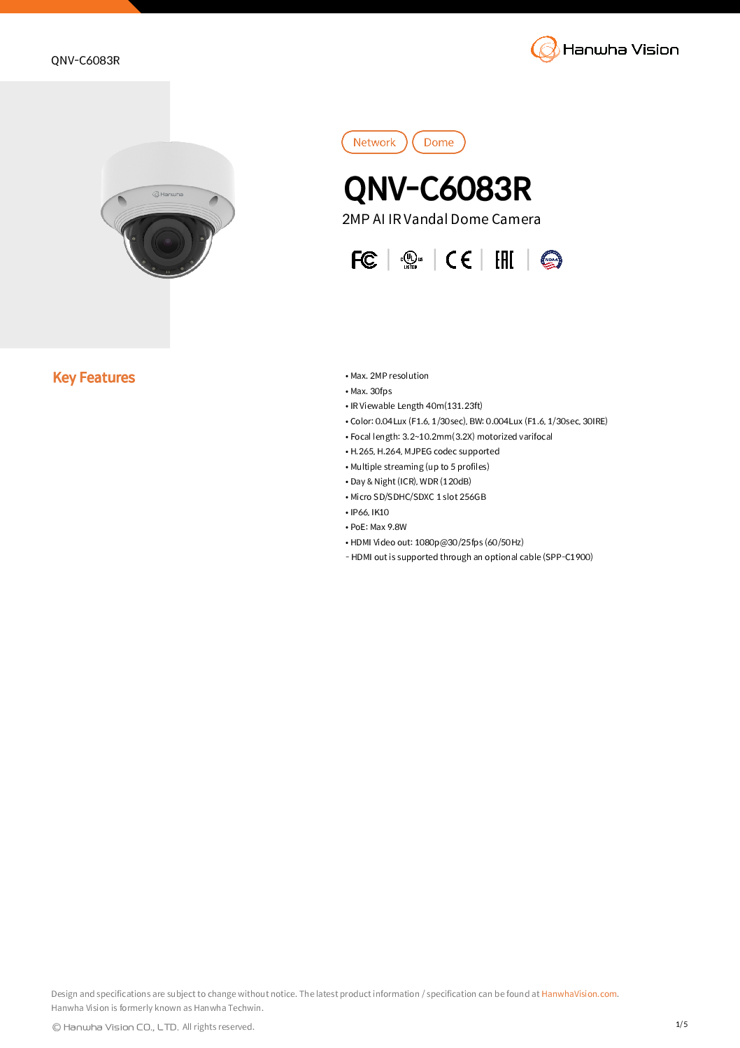 HANWHA QNV-C6083R 2MP AI IR Vandal Dome Camera CCTV Camera Repair Korea Security System Samsung Security WISENET CCTV 6 HANWHA QNV-C6083R 2MP AI IR Vandal Dome Camera CCTV Camera Repair Korea Security System Samsung Security WISENET CCTV - Image 6