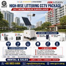 HIGH RISE LITTERING CCTV Package NEA Fine 8MP 4K IP67 Weatherproof Bullet Camera 256GB SD storage Solar Panel Battery Mobile Pole