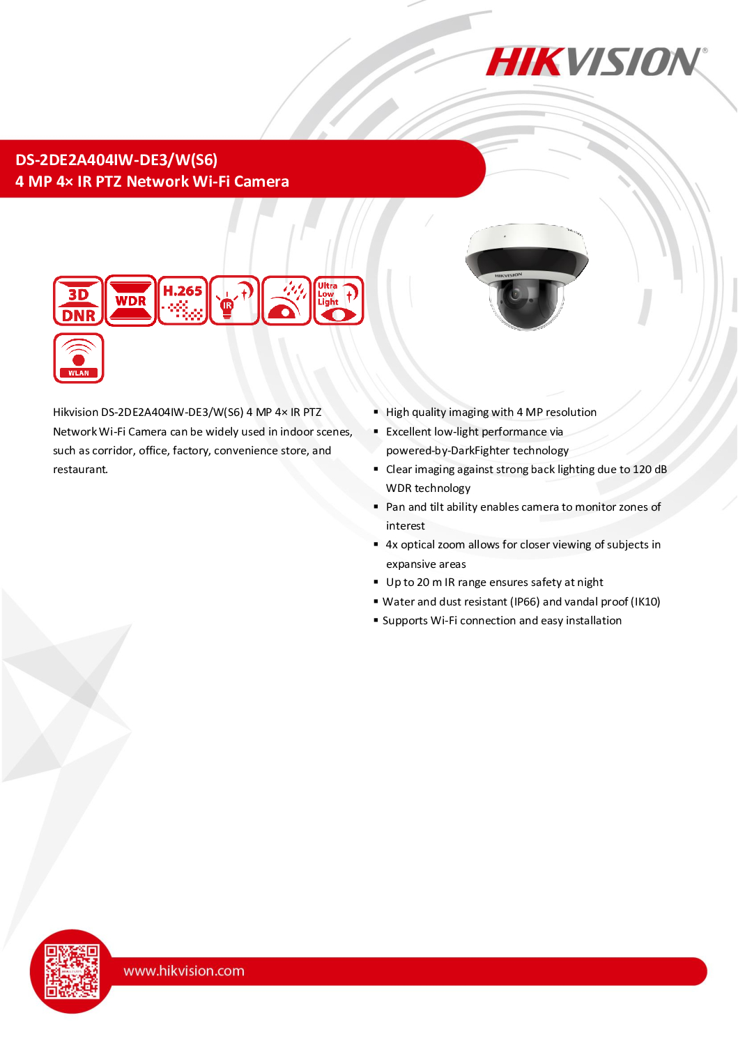 HIKVISION 4MP 4X PTZ DS-2DE2A404IW-DE3/W IR Pan Tilt Zoom Network Wi-Fi Camera Mini Dome Low Light DarkFighter IP66 AUDIO Mic 6 HIKVISION 4MP 4X PTZ DS-2DE2A404IW-DE3/W IR Pan Tilt Zoom Network Wi-Fi Camera Mini Dome Low Light DarkFighter IP66 AUDIO Mic - Image 6