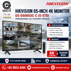 HIKVISION DS-D5065UC-C 65-inch 4K Monitor 247 Operation O-STD Security Command Center CCTV Monitor Repair SGCCTV CHOICECYCLE