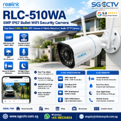 REOLINK RLC-510WA 5MP IP67 BULLET Camera Dual-Band WiFi 2.4 5 GHz Audio Security Camera Human Vehicle Detect CCTV Camera