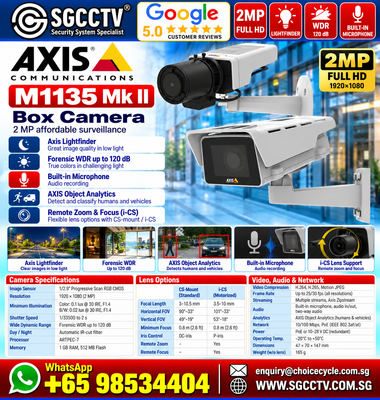AXIS M1135 Mk II 2MP Box Security Camera SGCCTV Authorised dealer at Sim Lim Square Axis Edge Vault Cybersecurity Axis Zipstream